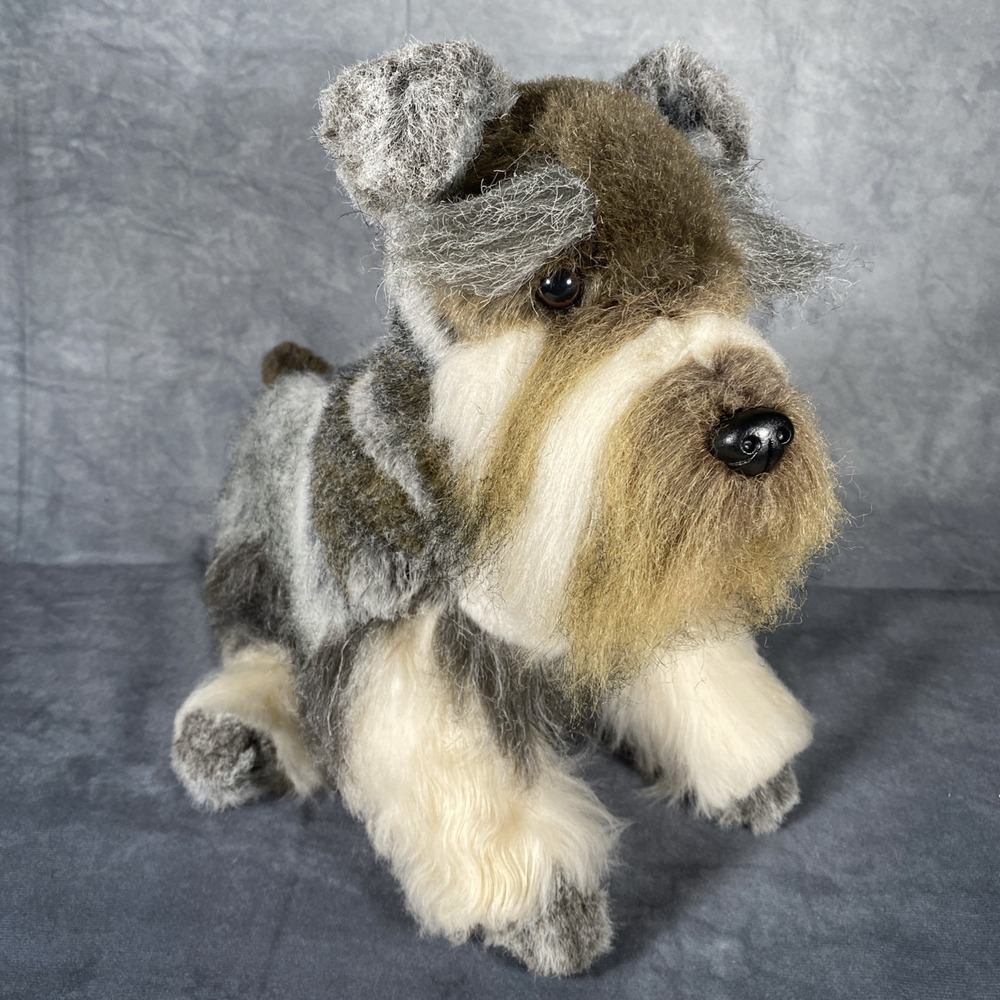 Hansa Realistic Schnauzer Plush Grey Dog 18" Hand Crafted Posable Stuffed Animal